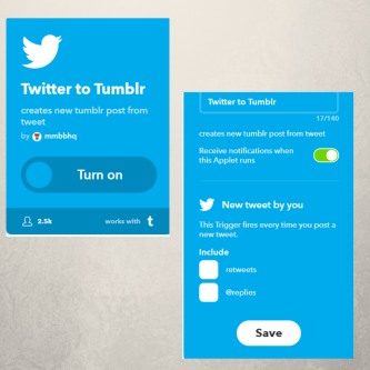 One of the Twitter to Tumblr applets on IFTTT